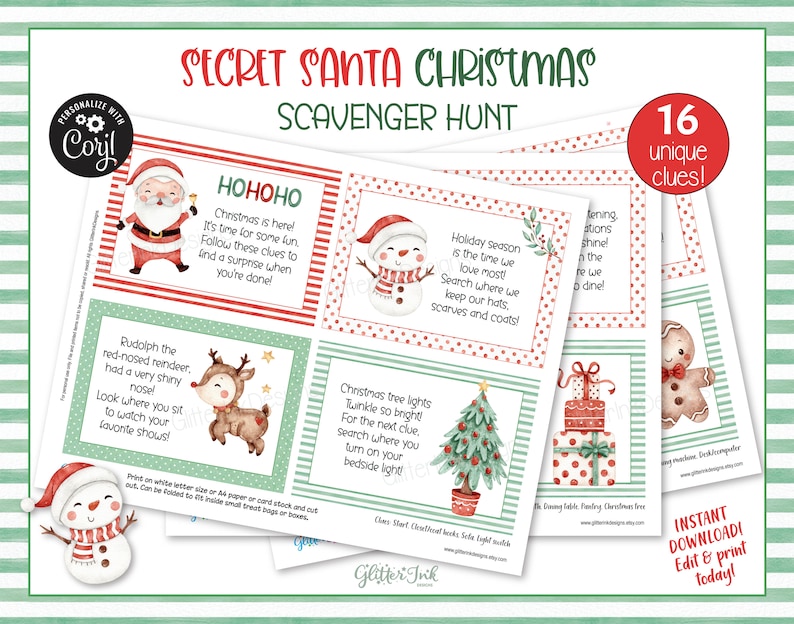 Christmas Scavenger Hunt Clue Cards / Christmas Kids Treasure Hunt ...