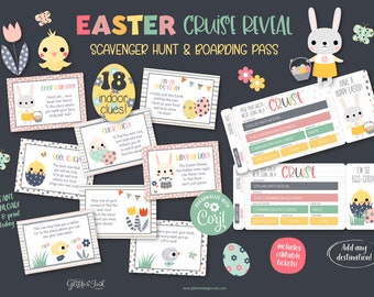 La croisière surprise de Pâques révèle une chasse au trésor et une carte d'embarquement / Chasse aux œufs de Pâques à imprimer pour des vacances en famille