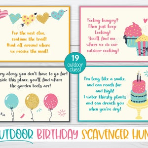 Outdoor Birthday scavenger hunt / Kids treasure hunt clues / Birthday party printable scavenger hunt clue cards for outside party games image 4