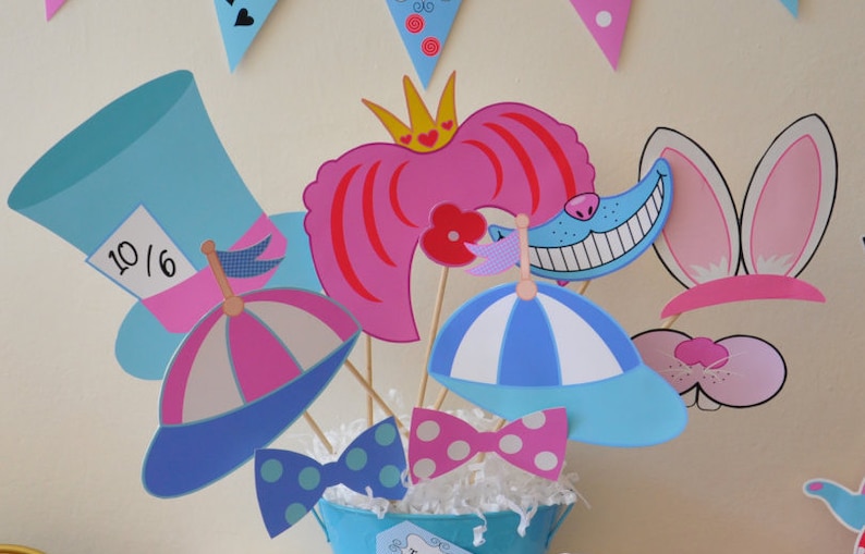 Alice in Wonderland Mad Hatter Tea Party printable photo booth props First birthday baby shower instant download party props