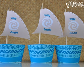 Moana cupcake wrappers and cupcake toppers / Moana party favors / Moana birthday party printables / Moana decorations / Hawaiian party