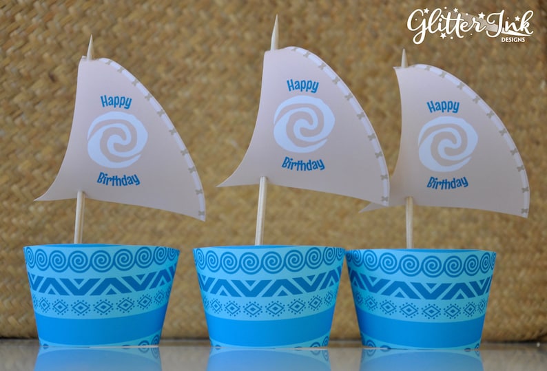 Moana cupcake wrappers and cupcake toppers Moana party favors Moana birthday party printables Moana decorations Hawaiian