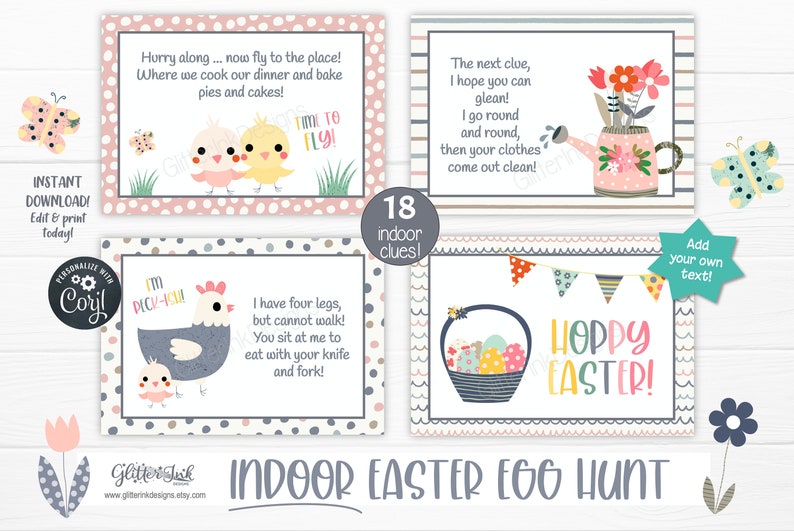 Indoor Easter scavenger hunt for kids / Easter egg hunt clues editable / Easter printable treasure hunt / Easter bunny hunt party games zdjęcie 8