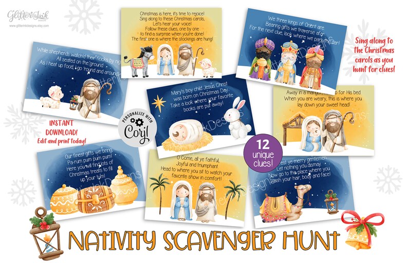 Nativity Scene Christmas Scavenger Hunt Clue Cards / Christmas Etsy