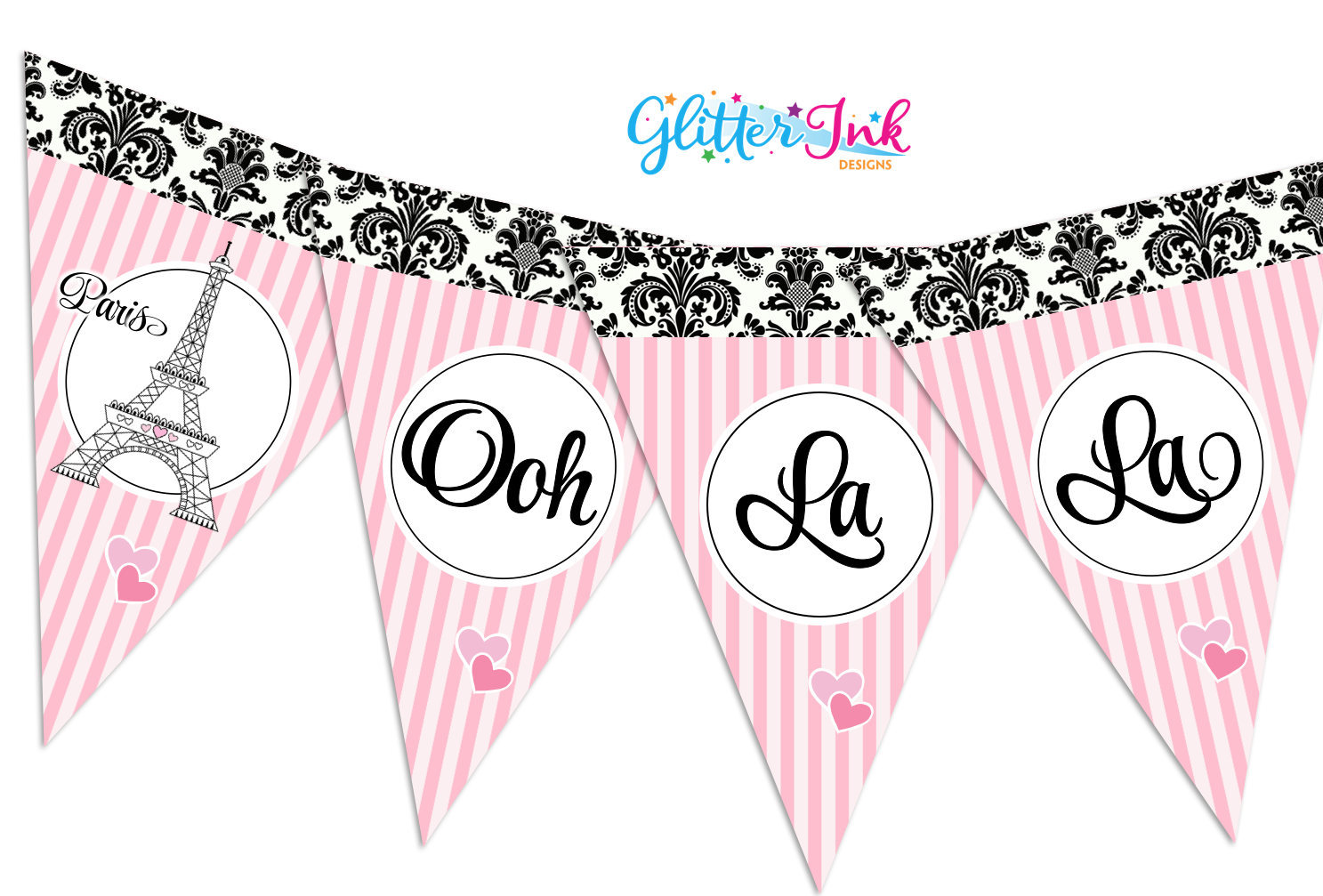 Paris Party banner / Paris banner pink stripes / Paris | Etsy