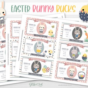 Bunny Bucks Gutscheine für Kinder Ostern / Osterhasen-Überraschung / Ausdruckbare Oster-Belohnung Geschenkgutscheine / Ostern-Schnitzeljagd-Coupons