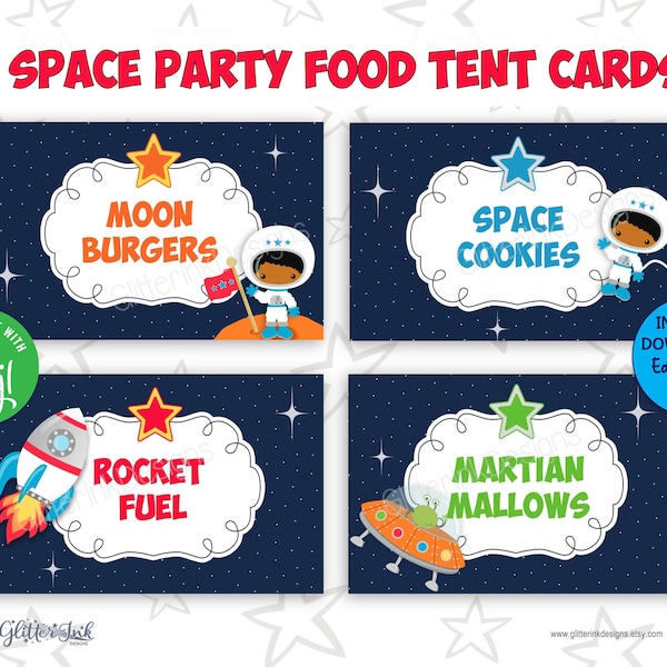 Astronaut party food tent cards / Outer space party buffet table cards / Space birthday printable labels / Rocket party candy jar labels