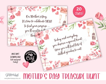 Mother's Day scavenger hunt clue cards / Happy Mothers Day treasure hunt clues / Mothers day games for Mom