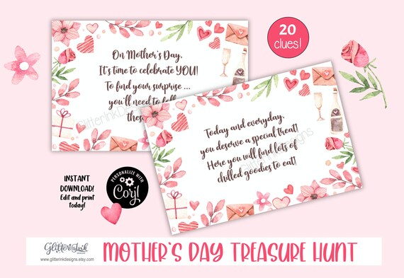 Mother S Day Scavenger Hunt Clue Cards Happy Mothers Day Treasure Hunt Clues Mothers Day Games For Mom By Glitter Ink Designs Catch My Party