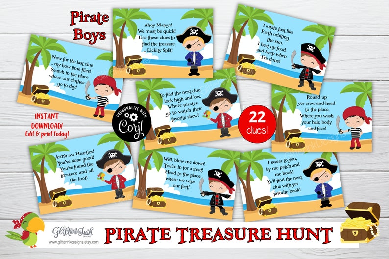 Aanwijzingen voor piratenspeurtocht voor kinderen voor kinderen / Kaarten voor piratenfeest speurtocht / Afdrukbare feestspellen piratenjongens schatkist afbeelding 2