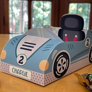 Race car birthday printable favor box / Papercraft racing car candy treat box / Two fast race car party favors Racing party car centerpiece image 1