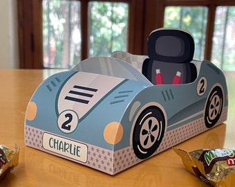 Race car birthday printable favor box / Papercraft racing car candy treat box / Two fast race car party favors Racing party car centerpiece