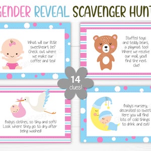 Gender Reveal Scavenger Hunt / Gender Reveal Treasure Hunt Clues ...