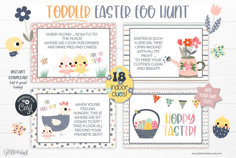 Toddler Easter scavenger hunt easy clues / Printable Easter egg hunt indoors / Editable kids treasure hunt clues / Easter bunny party games image 8