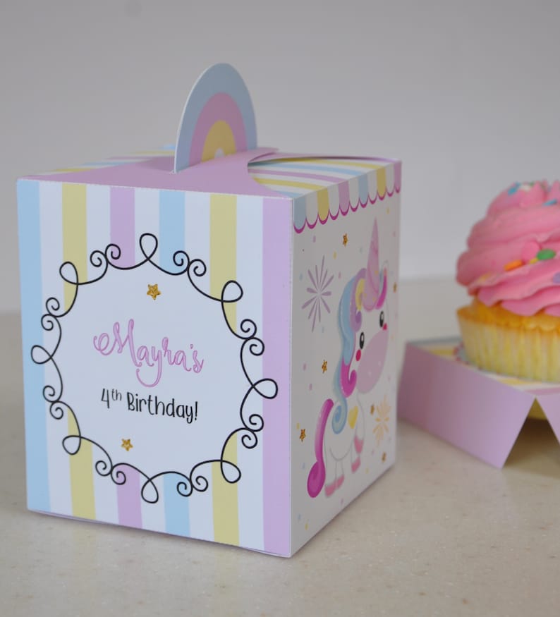 Unicorn party cupcake box / Rainbow unicorn treat boxes / Unicorn party favors / Unicorn favor box image 2