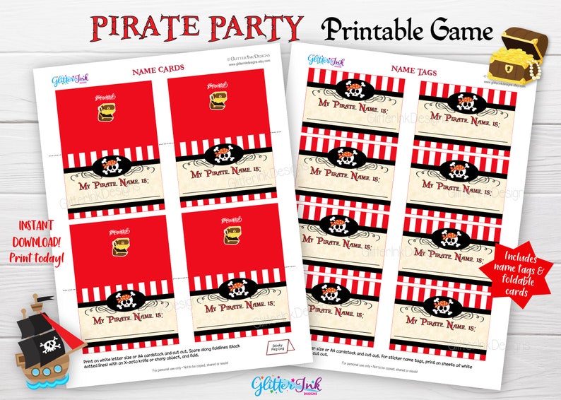 What's your Pirate name party game / Printable Pirate party sign with name tags and name cards / Pirate birthday games digital download imagem 4