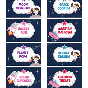 Outer Space Food Tent Cards for Girl Astronaut Theme Party, Printable ...