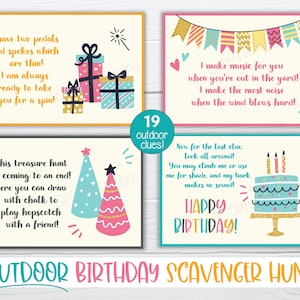 Outdoor Birthday scavenger hunt / Kids treasure hunt clues / Birthday party printable scavenger hunt clue cards for outside party games image 5