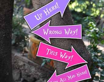 Alice in Wonderland & Mad Hatter inspired Tea Party pdf printable Hot Pink and Lilac Arrow Signs / this way Photo Prop INSTANT DOWNLOAD