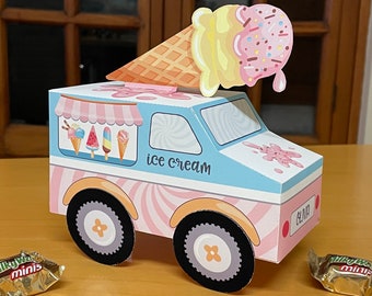 Ice cream truck printable favor box / DIY Ice cream party favors / Editable ice cream treat box / Ice cream birthday party decorations