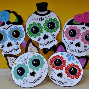 Day of the Dead photo booth props, Día de los Muertos printable sugar skull masks, Calacas calavera skeleton mask