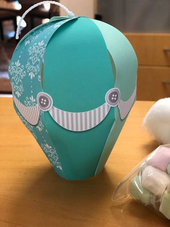 Hot air balloon centerpiece decorations / Up up and away baby shower favors / First birthday balloon party printable favor box teal Il_570xn