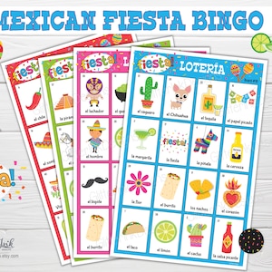 Mexican fiesta bingo / Taco Tuesday printable party game / Loteria mexicana 5 de mayo Mexican party activity / learn Spanish fun memory game