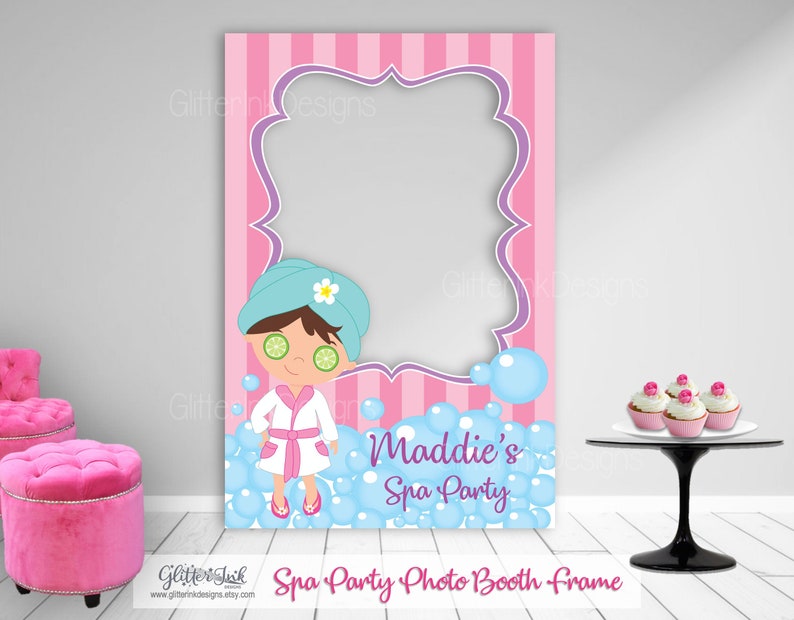 PRINTABLE Spa party photo booth frame / Glam diva makeover spa girls photo prop backdrop for dessert table image 2