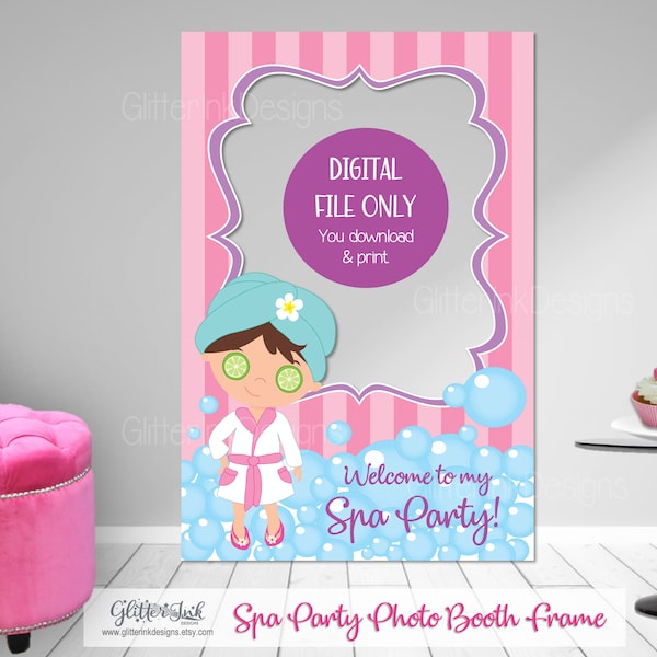 Spa party glam diva makeover pink green purple photo booth frame prop - PDF and PNG printable files - INSTANT Digital Download