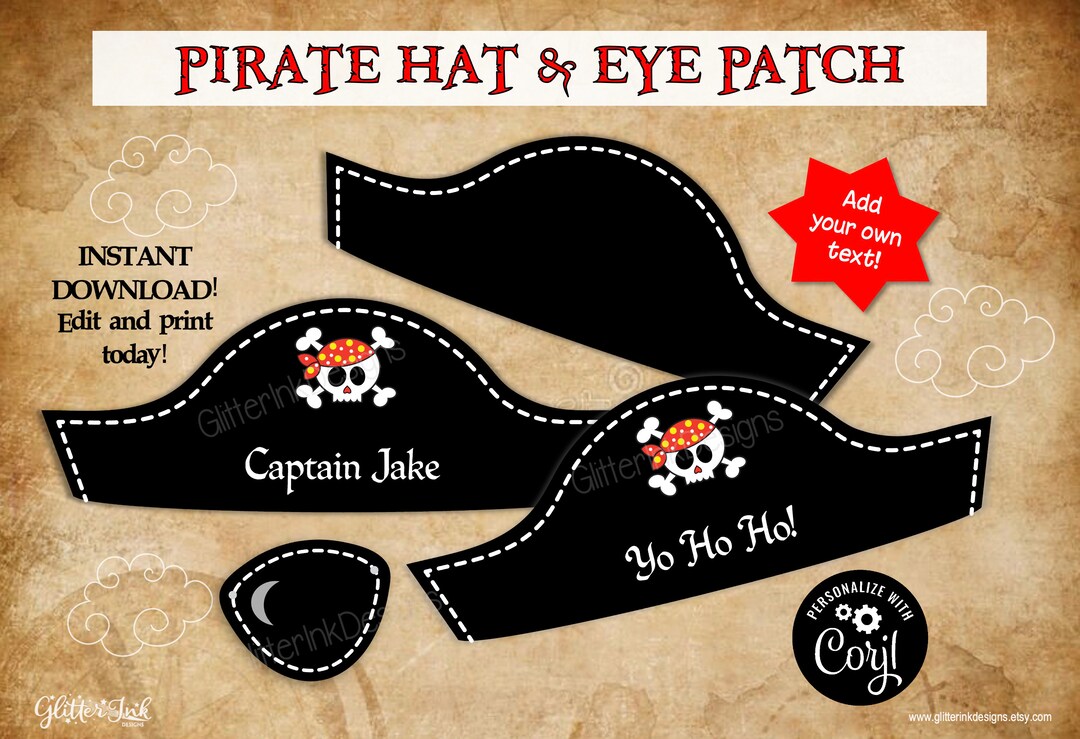 Pirate Hat and Eye Patch Printable Party Props / Pirate Party Photo ...