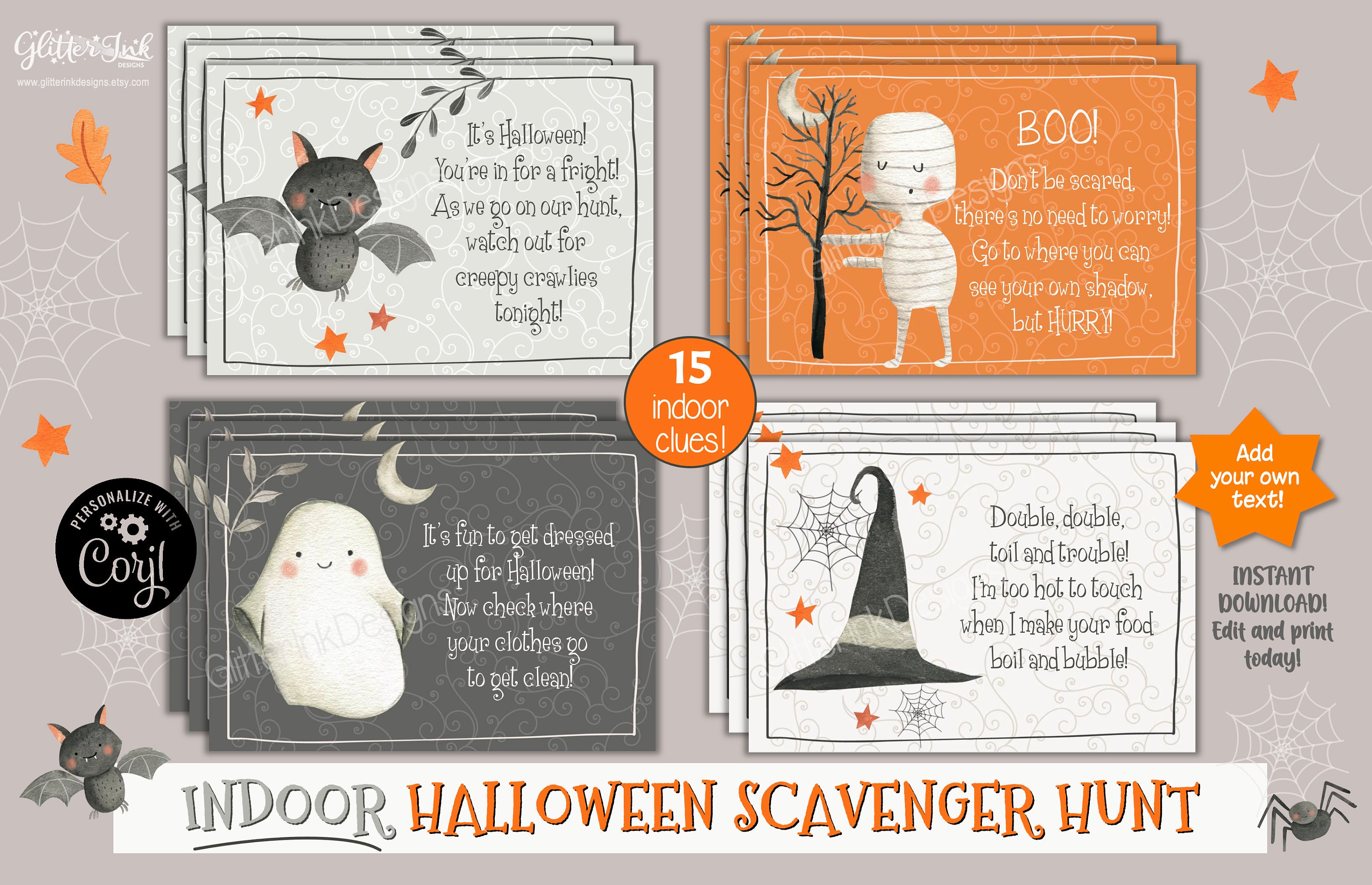 Indoor Halloween Scavenger Hunt / Kids Halloween Treasure Hunt Clues ...