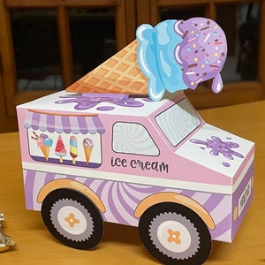 Ice cream truck printable favor box / DIY Ice cream party favors / Editable ice cream treat box / Personalized ice cream party decorations