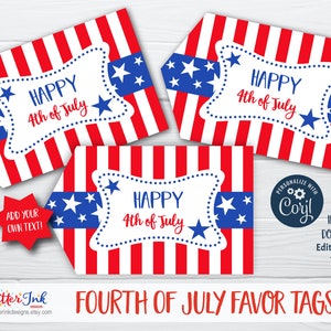 4th of July favor tags / Fourth of July patriotic party stars and stripes party decor / printable gift tags / edit with Corjl image 1