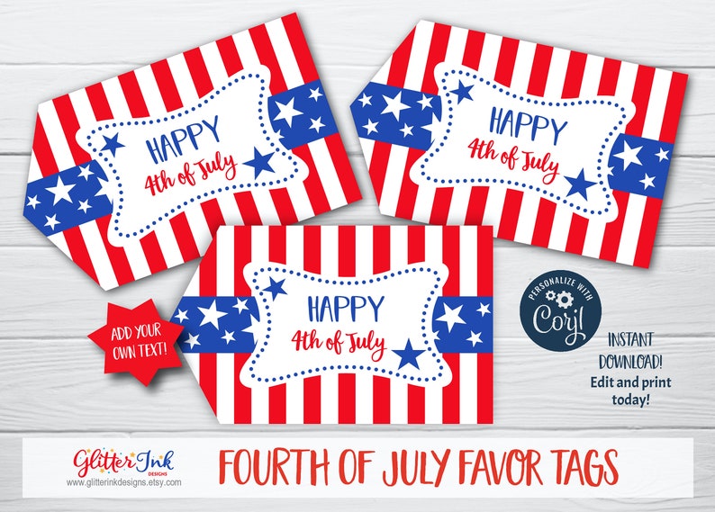 4th of July favor tags / Fourth of July patriotic party stars and stripes party decor / printable gift tags / edit with Corjl image 1