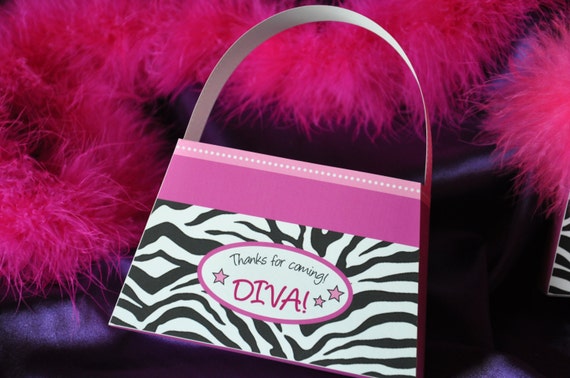 Diva party printable purse favor box / Hot pink zebra print Glam Spa Party favors / Sleepover birthday animal print treat box Il_570xn