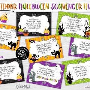 Cartões de dicas de caça ao tesouro de Halloween ao ar livre/pistas de caça ao tesouro de Halloween/jogos de festa de Halloween/caça ao tesouro para crianças