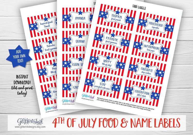 4th of July food tent cards, Fourth of July name cards, 4th of July decorations, Patriotic place cards, stars and stripes Independence Day image 3
