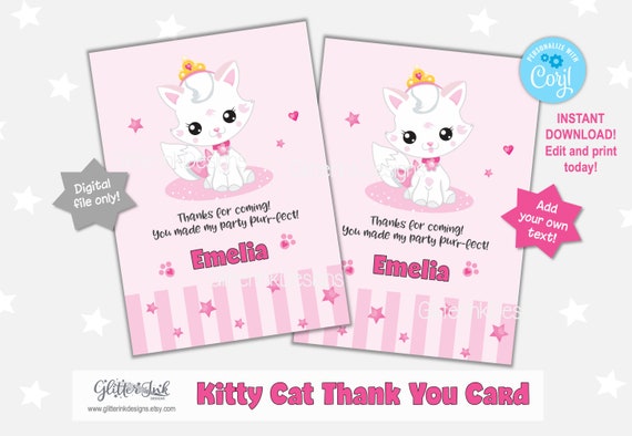 Cat party thank you card / Princess kitten birthday party thank you note / Il_570xn