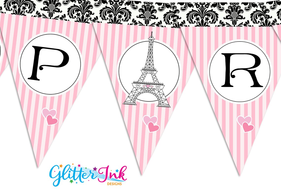 Paris Party Printable Banner / French Themed Birthday Decor / - Etsy