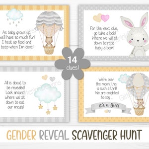 Gender reveal scavenger hunt clue cards for baby shower party games, Neutral nursery printable treasure hunt clues image 7