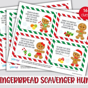 Gingerbread Christmas scavenger hunt clue cards / Christmas treasure hunt clues / Gingerbread man scavenger hunt for kids / Christmas games image 3