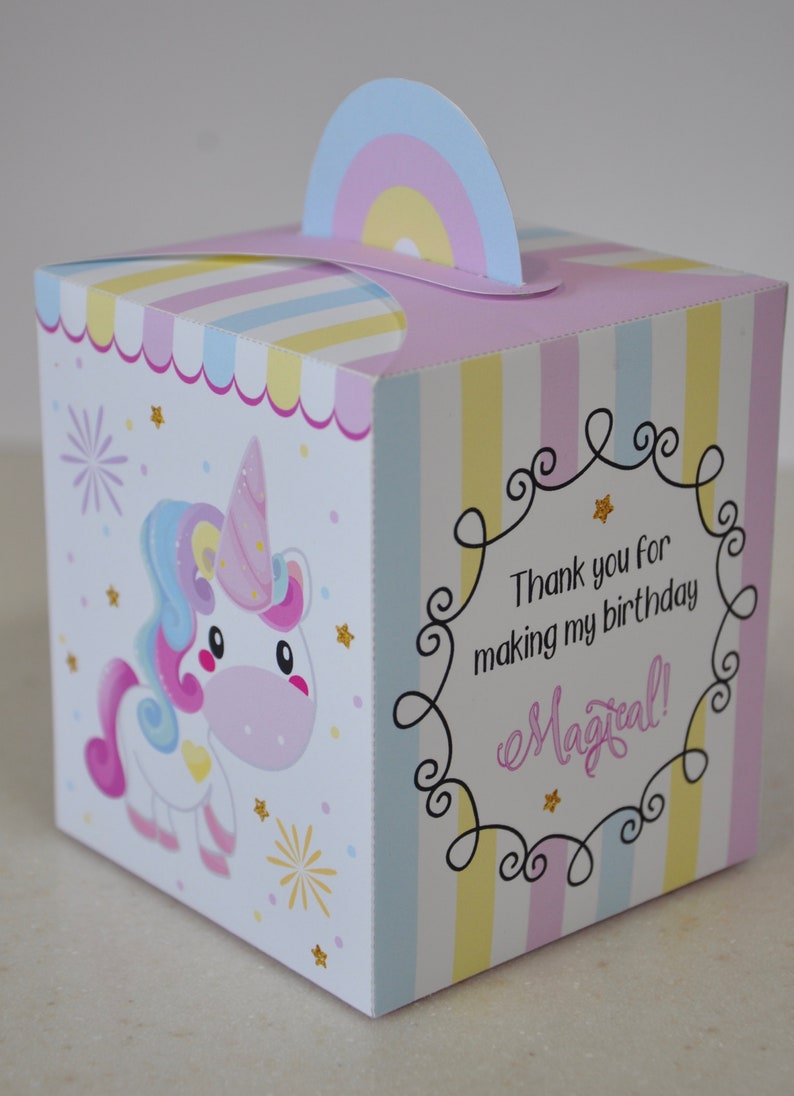 Unicorn party cupcake box / Rainbow unicorn treat boxes / Unicorn party favors / Unicorn favor box image 4