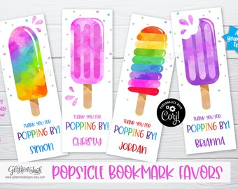 Popsicle birthday bookmark favors / Popsicle party favors / Printable bookmarks / Popsicle favor tags / Popsicle bookmark favor tags