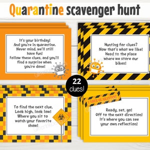 Quarantine birthday scavenger hunt clues / Quarantine treasure hunt clue cards / Lockdown birthday activity / Quarantine scavenger hunt