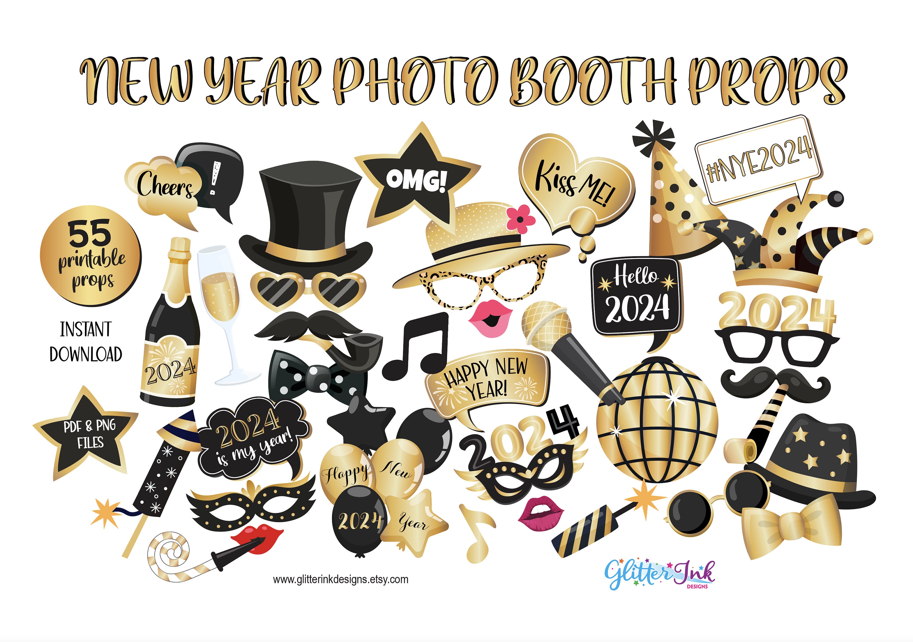 Réveillon du Nouvel An Or Kit d'accessoires pour photomaton pour la fête du Nouvel  An 2024 20 pièces -  France