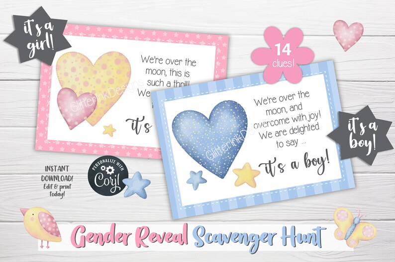 Gender reveal speurtocht-aanwijzingskaarten voor babyshower-partygames, aquarel applique teddybeer afdrukbare schattenjacht-aanwijzingen afbeelding 9