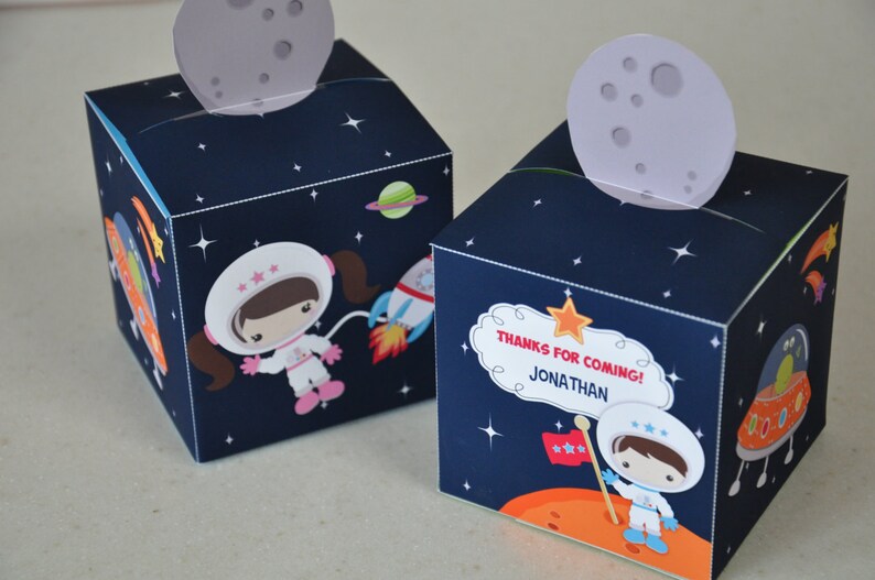 Outer space astronaut party favor box / Rocket party favors / Etsy