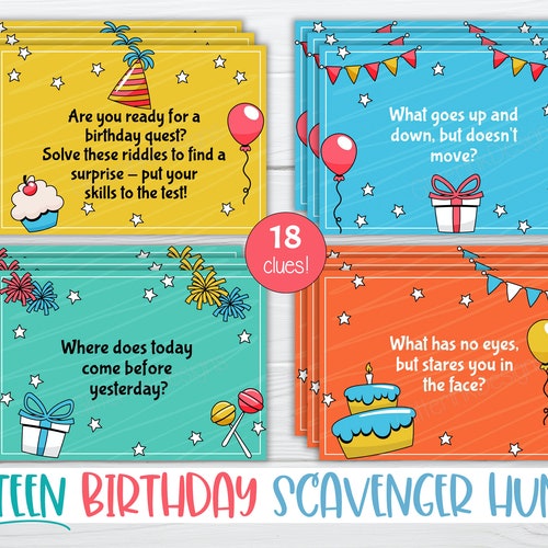 Teenager Birthday Scavenger Hunt Riddles / Teen Tween Treasure Etsy