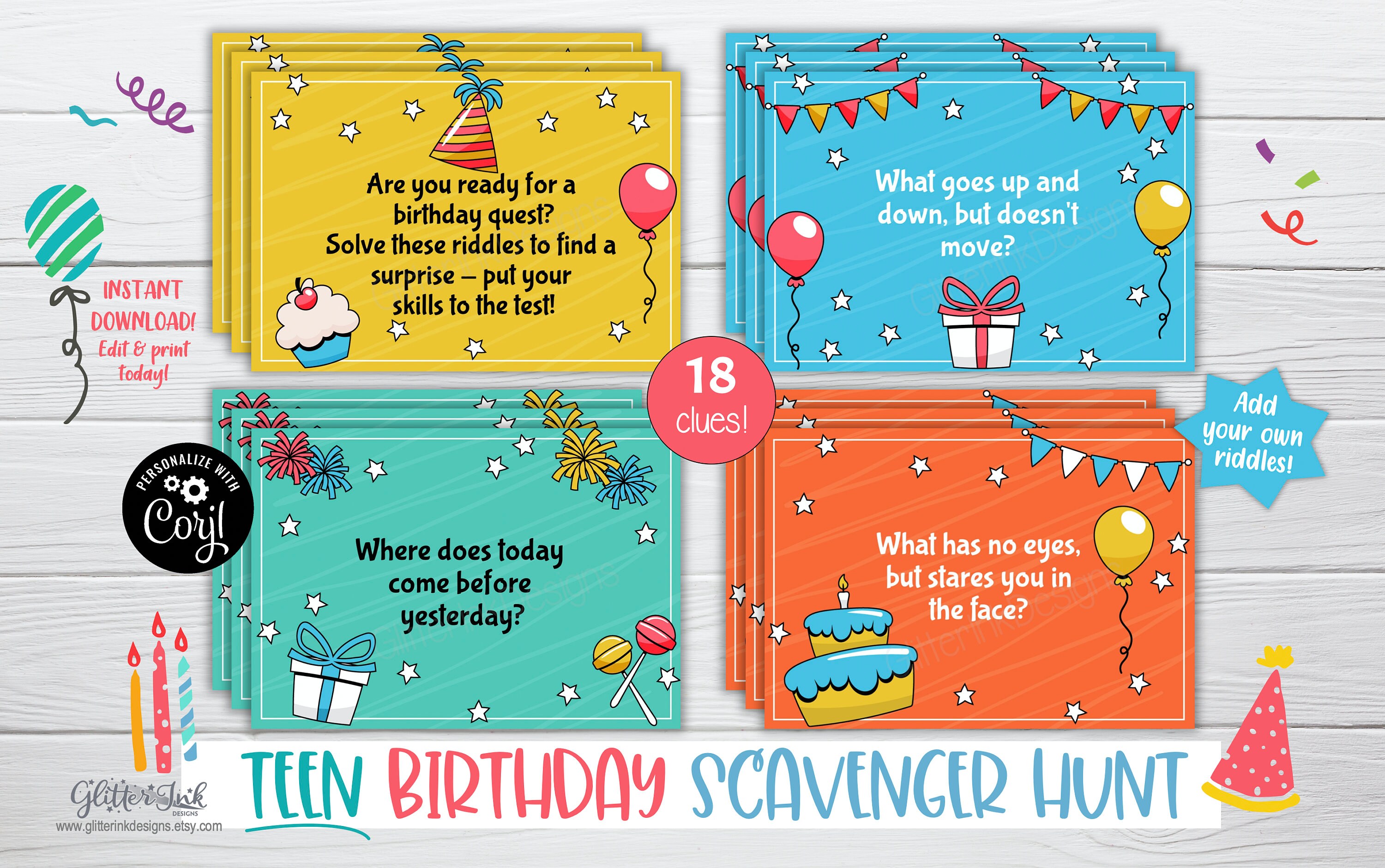 Teen Birthday Scavenger Hunt Printable Riddles Teenager ...