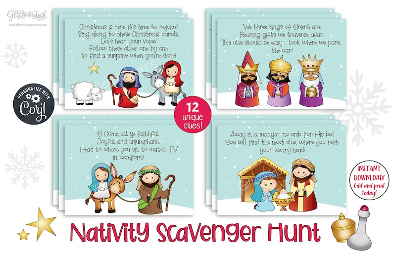 Nativity Scene Christmas Scavenger Hunt Clue Cards / Christmas Etsy